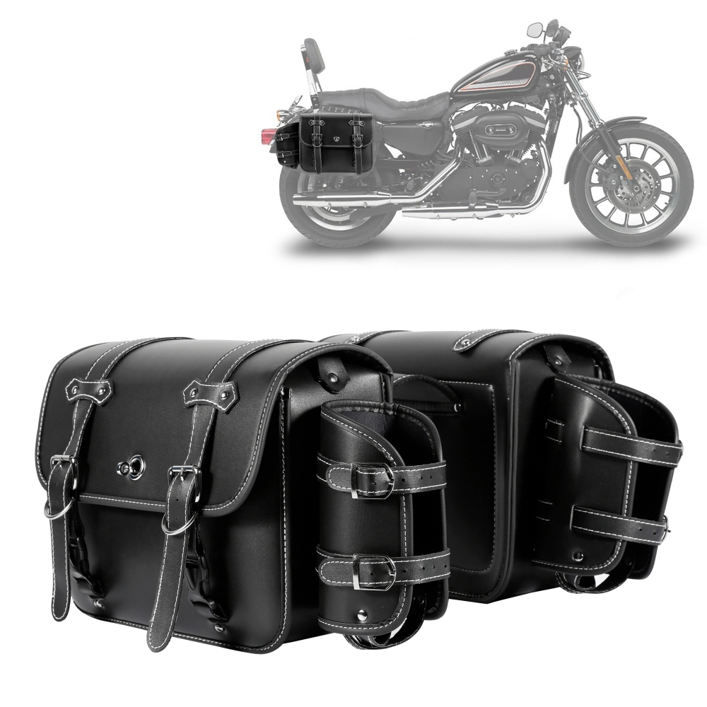 Panniers Waterproof Rear - Motorrad-Satteltaschen mit Getränkehalter, wasserdichte PU-Leder-Seitentaschen, Gepäckaufbewahrungstasche,
